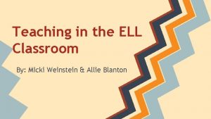 Teaching in the ELL Classroom By Micki Weinstein