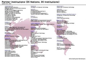 Partner Institutions 26 Nations 96 Institutions Updated July