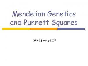 Mendelian Genetics and Punnett Squares ORHS Biology 2015