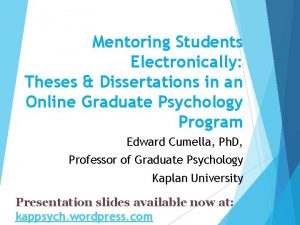 Mentoring Students Electronically Theses Dissertations in an Online