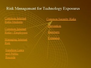 Risk Management for Technology Exposures Common Internet Risks