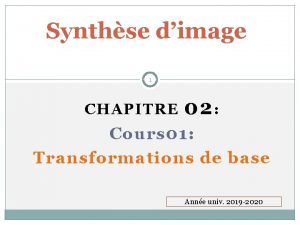 Synthse dimage 1 CHAPITRE 02 Cours 01 Transformations