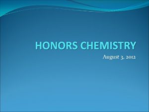 HONORS CHEMISTRY August 3 2012 Brain Teaser Place