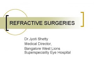 REFRACTIVE SURGERIES Dr Jyoti Shetty Medical Director Bangalore