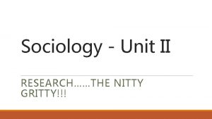 Sociology Unit II RESEARCHTHE NITTY GRITTY Basics Investigation