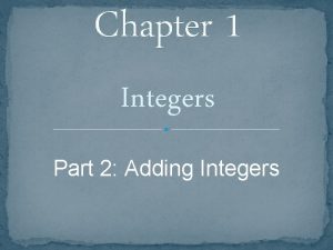 Chapter 1 Integers Part 2 Adding Integers Objective