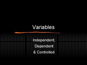 Variables Independent Dependent Controlled Independent Variable The variable