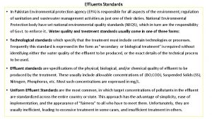Effluents Standards In Pakistan Environmental protection agency EPA