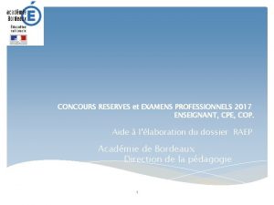 CONCOURS RESERVES et EXAMENS PROFESSIONNELS 2017 ENSEIGNANT CPE