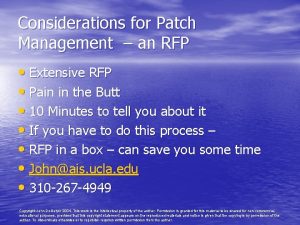 Considerations for Patch Management an RFP Extensive RFP