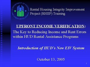 Rental Housing Integrity Improvement Project RHIIP Training UPFRONT