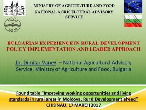 MINISTRY OF AGRICULTURE AND FOOD NATIONAL AGRICULTURAL ADVISORY