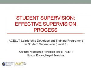 STUDENT SUPERVISION EFFECTIVE SUPERVISION PROCESS ACELLT Leadership Development