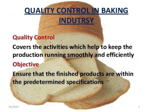 QUALITY CONTROL IN BAKING INDUTRSY Quality Control Covers