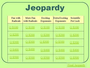 Jeopardy Fun with Radicals More Fun with Radicals