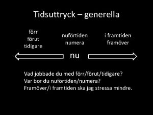 Tidsuttryck generella frr frut tidigare nufrtiden numera i