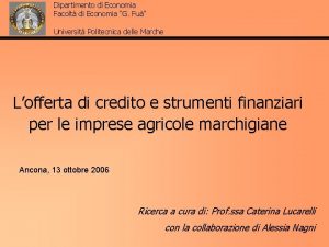 Dipartimento di Economia Facolt di Economia G Fu