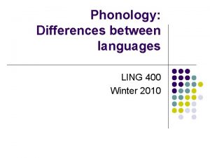 Phonology Differences between languages LING 400 Winter 2010