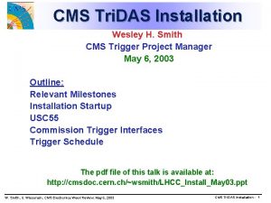 CMS Tri DAS Installation Wesley H Smith CMS