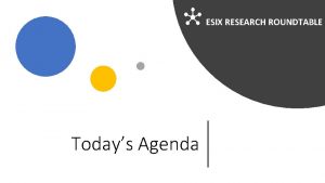 ESIX RESEARCH ROUNDTABLE Todays Agenda ESIX RESEARCH ROUNDTABLE