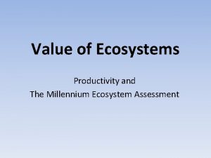 Value of Ecosystems Productivity and The Millennium Ecosystem