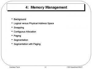 4 Memory Management Background Logical versus Physical Address