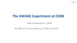The AWAKE Experiment at CERN Edda Gschwendtner CERN