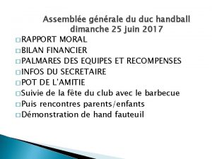 Assemble gnrale du duc handball dimanche 25 juin