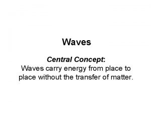 Waves Central Concept Waves carry energy from place