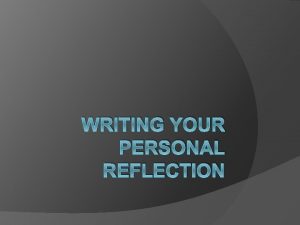 WRITING YOUR PERSONAL REFLECTION Organize Your Thoughts Prewriting
