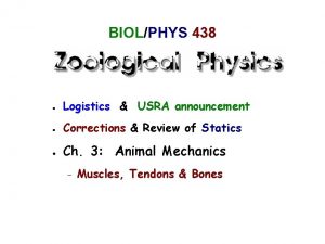 BIOLPHYS 438 Logistics USRA announcement Corrections Review of