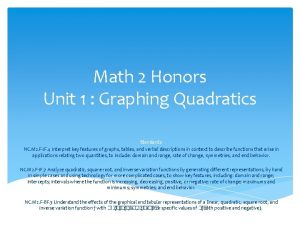 Math 2 Honors Unit 1 Graphing Quadratics Standards