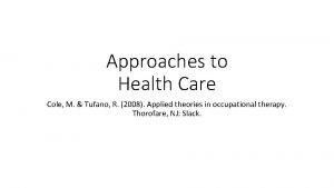 Approaches to Health Care Cole M Tufano R