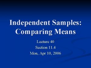 Independent Samples Comparing Means Lecture 40 Section 11
