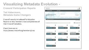 Visualizing Metadata Evolution Crossref Participation Reports Ted Habermann