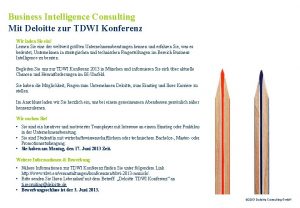 Business Intelligence Consulting Mit Deloitte zur TDWI Konferenz