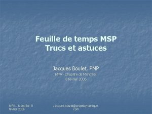 Feuille de temps MSP Trucs et astuces Jacques