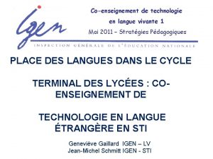 Coenseignement de technologie en langue vivante 1 Mai