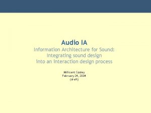 Audio IA Information Architecture for Sound Integrating sound