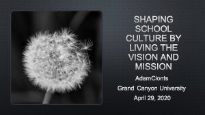 SHAPING SCHOOL CULTURE BY LIVING THE VISION AND