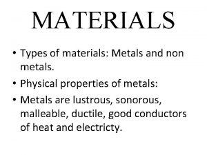 MATERIALS Types of materials Metals and non metals