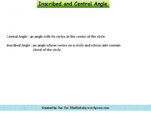 Inscribed and Central Angle an angle with its