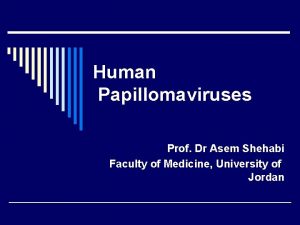 Human Papillomaviruses Prof Dr Asem Shehabi Faculty of