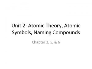 Unit 2 Atomic Theory Atomic Symbols Naming Compounds