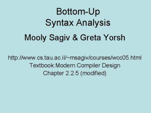 BottomUp Syntax Analysis Mooly Sagiv Greta Yorsh http