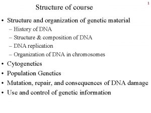 Structure of course 1 Structure and organization of