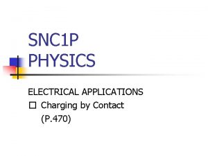 SNC 1 P PHYSICS ELECTRICAL APPLICATIONS Charging by