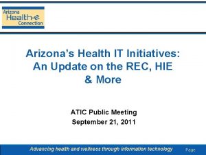 Arizonas Health IT Initiatives An Update on the