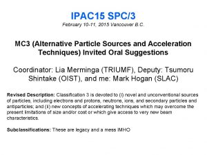 IPAC 15 SPC3 February 10 11 2015 Vancouver