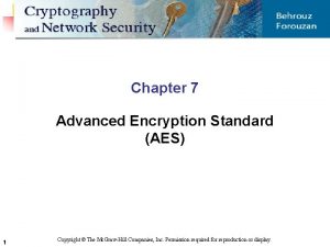 Chapter 7 Advanced Encryption Standard AES 1 Copyright